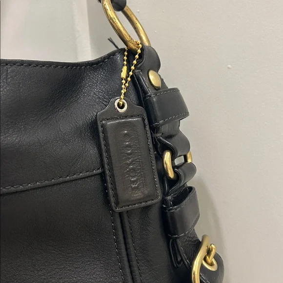 Coach Zoe Hobo Black Leather Shoulder Bag with Gold Accents - Picture 4 of 16
